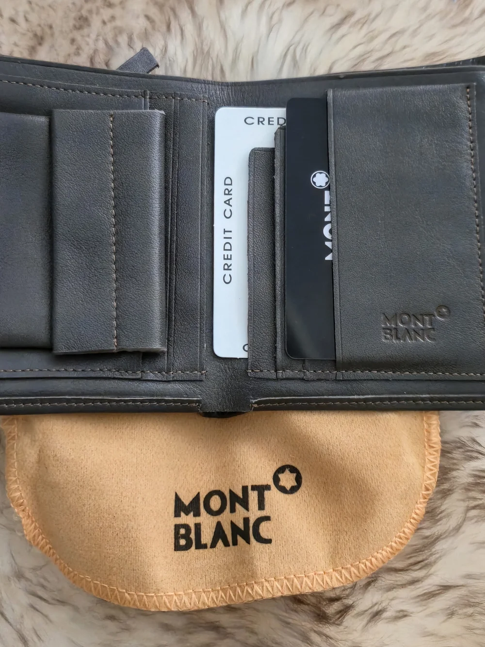 Montblanc Black Leather Card & Pocket Holder with Tan Dust Pouch